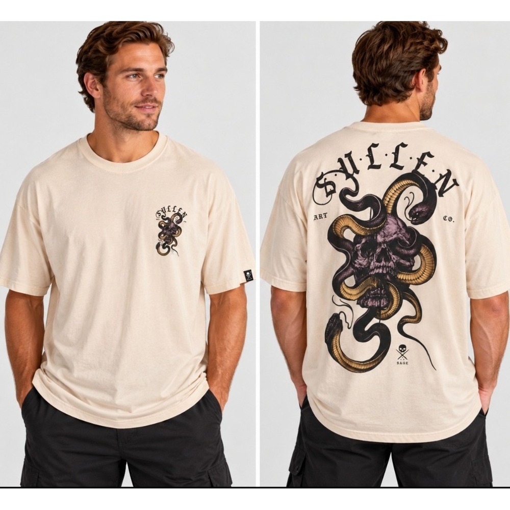 Sullen Mens Cotton T-Shirt 3XL Skull Snake Graphic Artist Series Tattoo Art